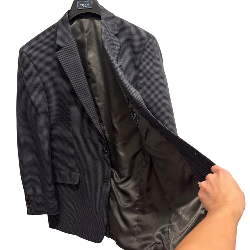 Chaps Men's Grey/Black Check Blazer –‎ 42 Long, Classic Fit